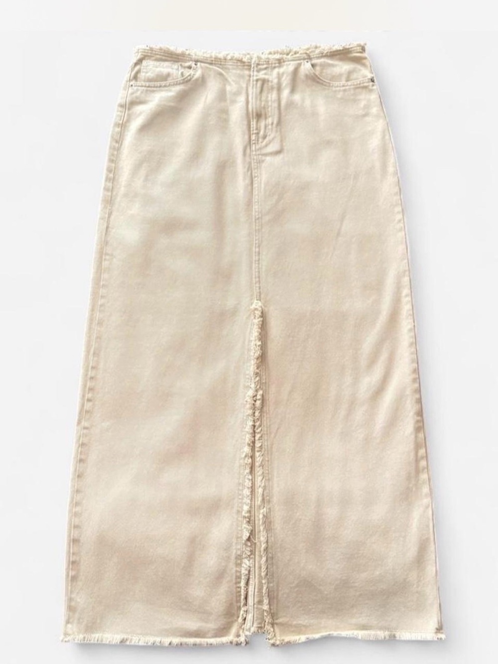 H&M Cream Maxi Skirt with Frayed Front Slit